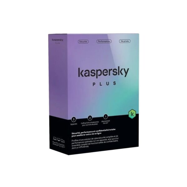 Kaspersky Plus (équivalent à Internet Security) - 3 Postes / 1 an